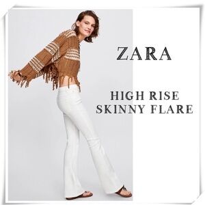 ZARA High Rise Full Length Skinny Flare Jeans in White Size 6 New with Tags